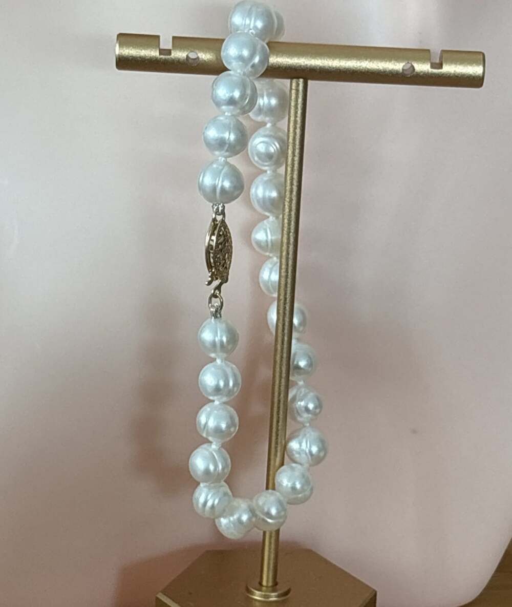 14kt Yellow Gold 7.0-7.5 mm Cultured White Pearl Bracelet Semi-Round 7.5"